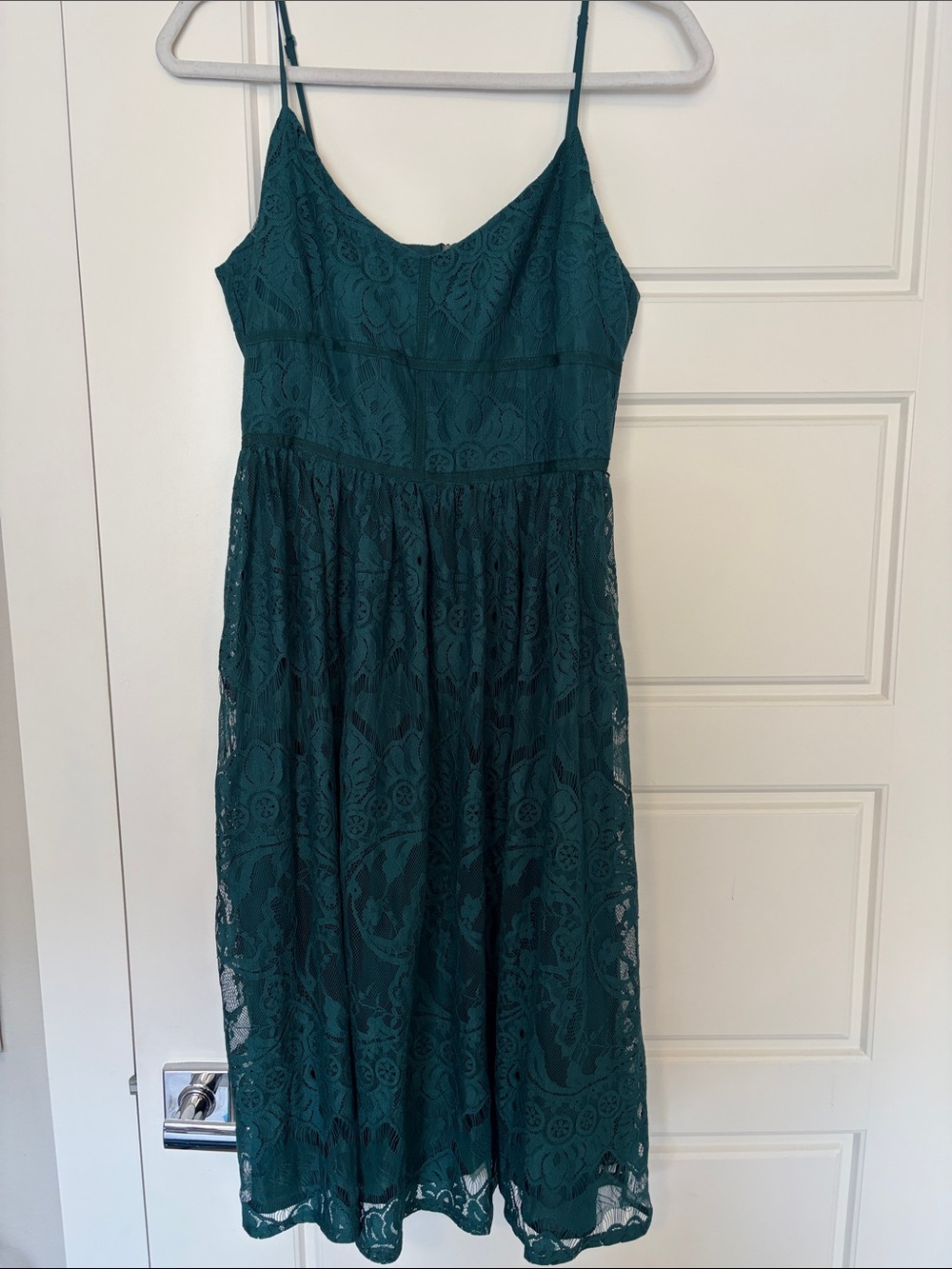 BB Dakota Teal Lace Spaghetti-Strap Midi Dress